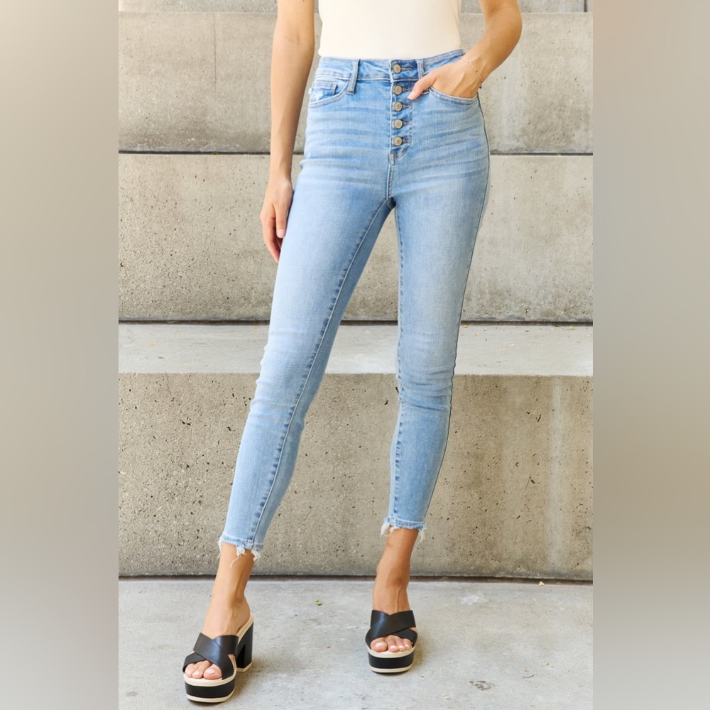 Full Size Button Fly Raw Hem Jeans